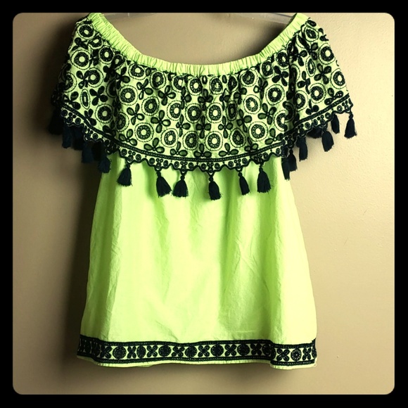 crown & ivy Tops - Sale!Crown & Ivy L neon green/yellow & navy tassel